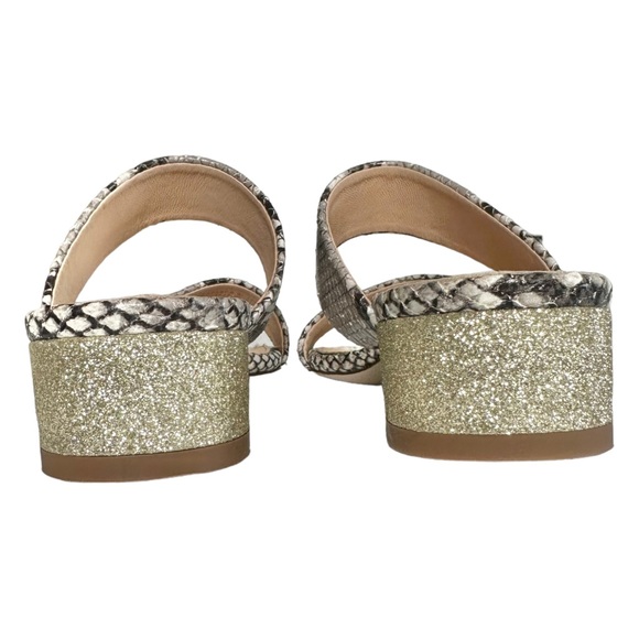 J. Crew Double-Strap Leather Slides In Faux Snakeskin Fold Glitter Heel Size 5 - Picture 5 of 10